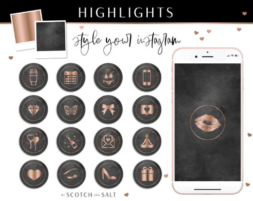 Black Rose gold Marble Instagram Stylish Social Media Highlight Cover Icons by Scotch and Salt