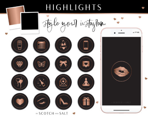 Black Rose gold Instagram Stylish Social Media Highlight Cover Icons by Scotch and Salt