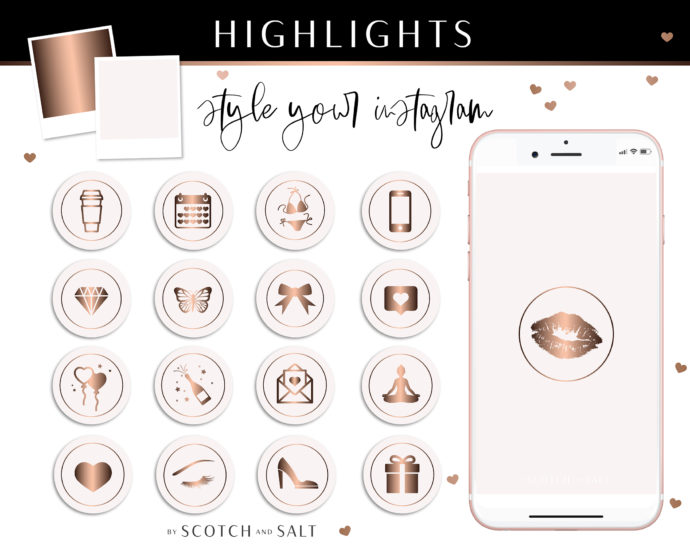 Pink Rose Gold Instagram Stylish Social Media Highlight Cover Icons by Scotch and Salt