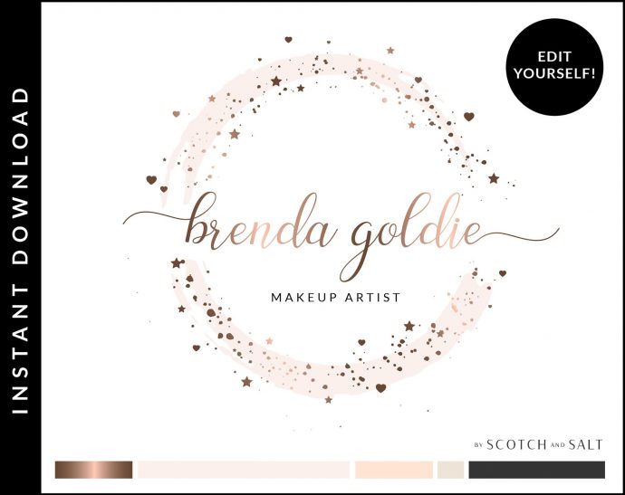 Star Heart Watercolor Logo with circle frame Premade Logo Design for Makeup Artist by Scotch and Salt
