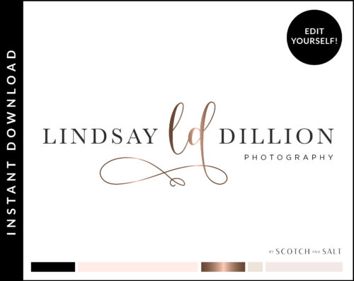 Handwritten Calligraphy Initials Premade Logo Design for Photography by Scotch and Salt Edit Yourself