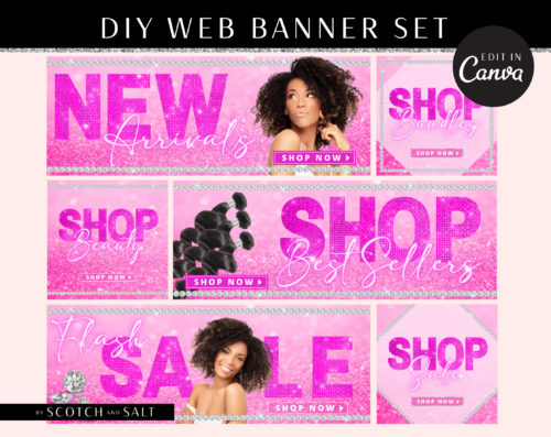 DIY Web Banners, Web Design Kit, Hair Lash Lip gloss Banners, Website Slider Templates, Do it Yourself Diamond Website Store Category Banner