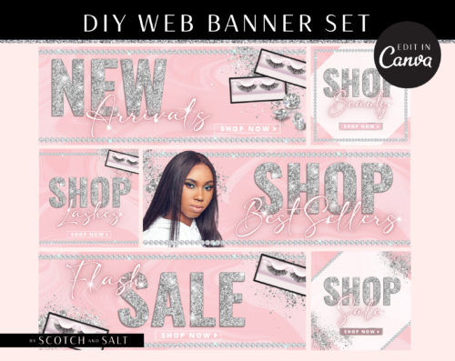 DIY Web Banners, Web Design Kit, Hair Lash Extensions Banners, Website Slider Template, Do it Yourself Diamond Website Store Category Banner