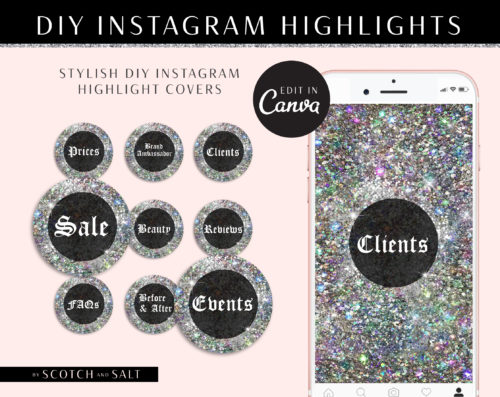 Hologram Diamond Instagram Highlights, DIY instagram Story Icon Covers Template, Hologram Glitter Instagram Branding, Hologram Instagram Icon